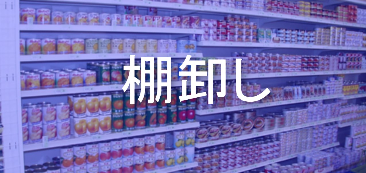 スーパーの食料品売り場と棚卸しのイメージ