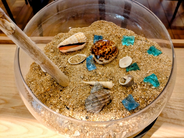 流木と貝殻とシーグラスのオブジェ